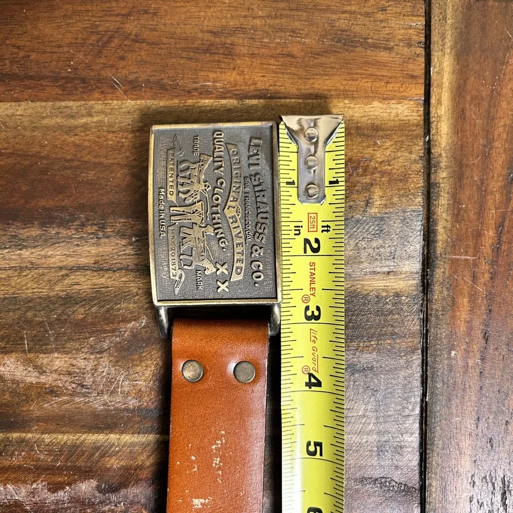 Vintage Levi‎ Strauss Leather Belt w/ Horse Buckle – USA Made, Size 48